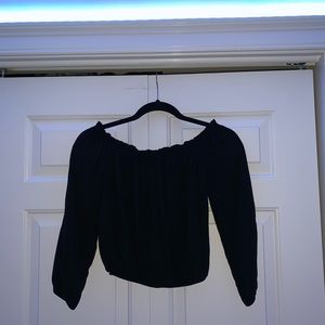Off shoulder cropped black blouse